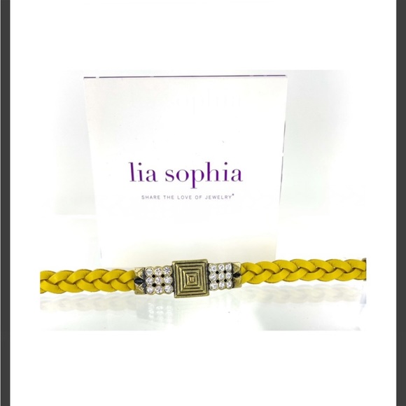 Lia Sophia Mustard Yellow and Rhinestone Woven Leather Bracelet - Picture 2 of 3